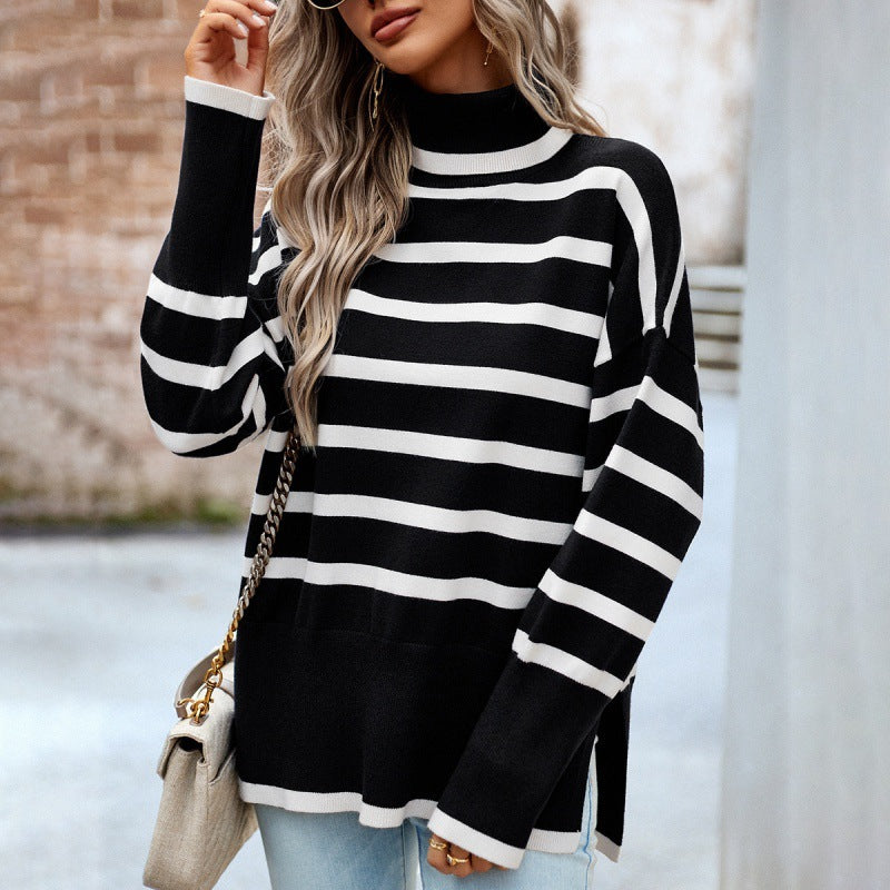 Striped Turtleneck Sweater For Women Autumn And Winter